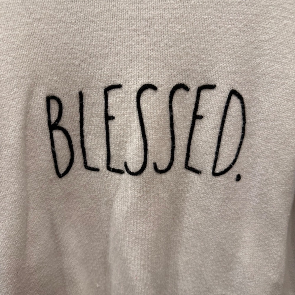 Rae Dunn Blessed Sweater Cream Knit Long Sleeve Crew Neck Pullover Small - Picture 2 of 7